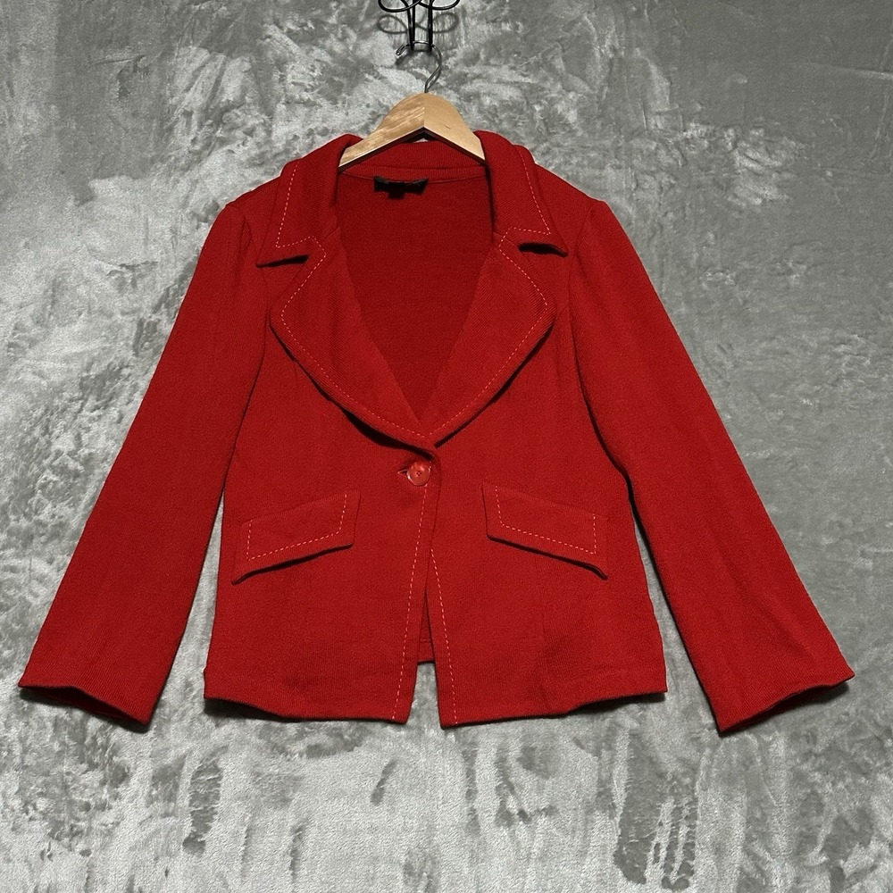 St John Collection Santana Knit Single Button Blazer Jacket Womens Sz 10 Red USA